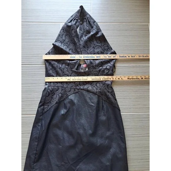 NEW Eva Franco Anthropologie Faux Leather Lace Twofer Dress 12  Blue Halter - Picture 6 of 10